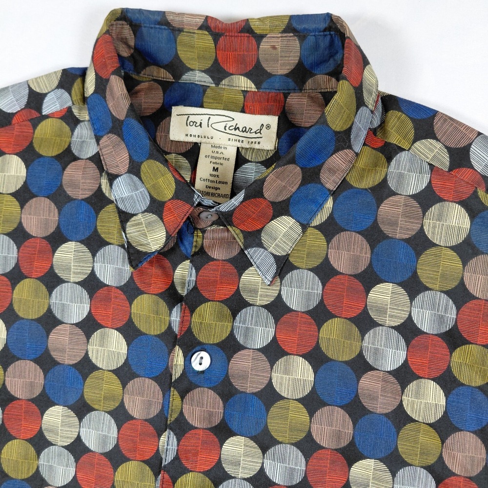 Tori Richard Mens M Cotton Lawn‎ Button Up Shirt Multicolor Geometric Polka Dot